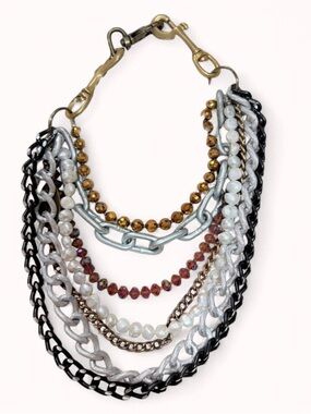 Multi-Row Statement Necklace in Black, Silver, Gold and Pearl